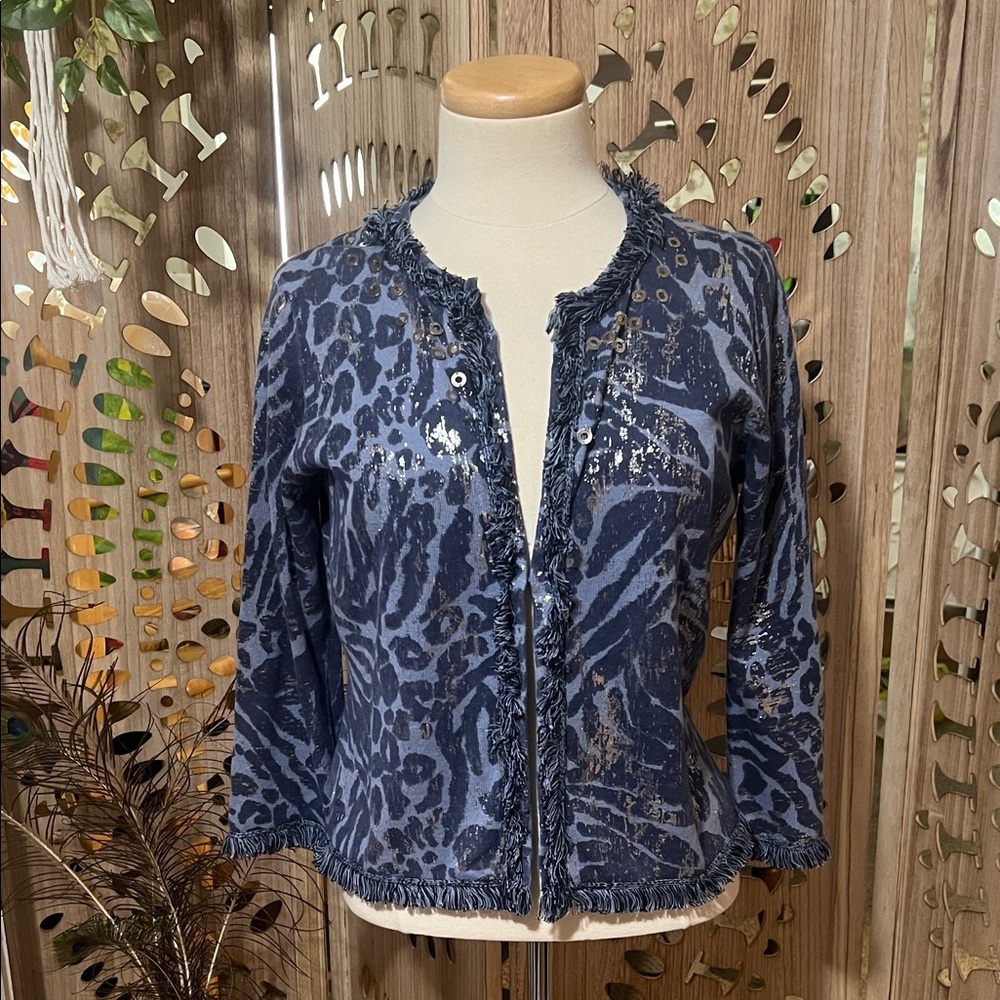 NWT - Chico’s - fringe & foiled cardigan - SIZE 1 (Medium, 8)
